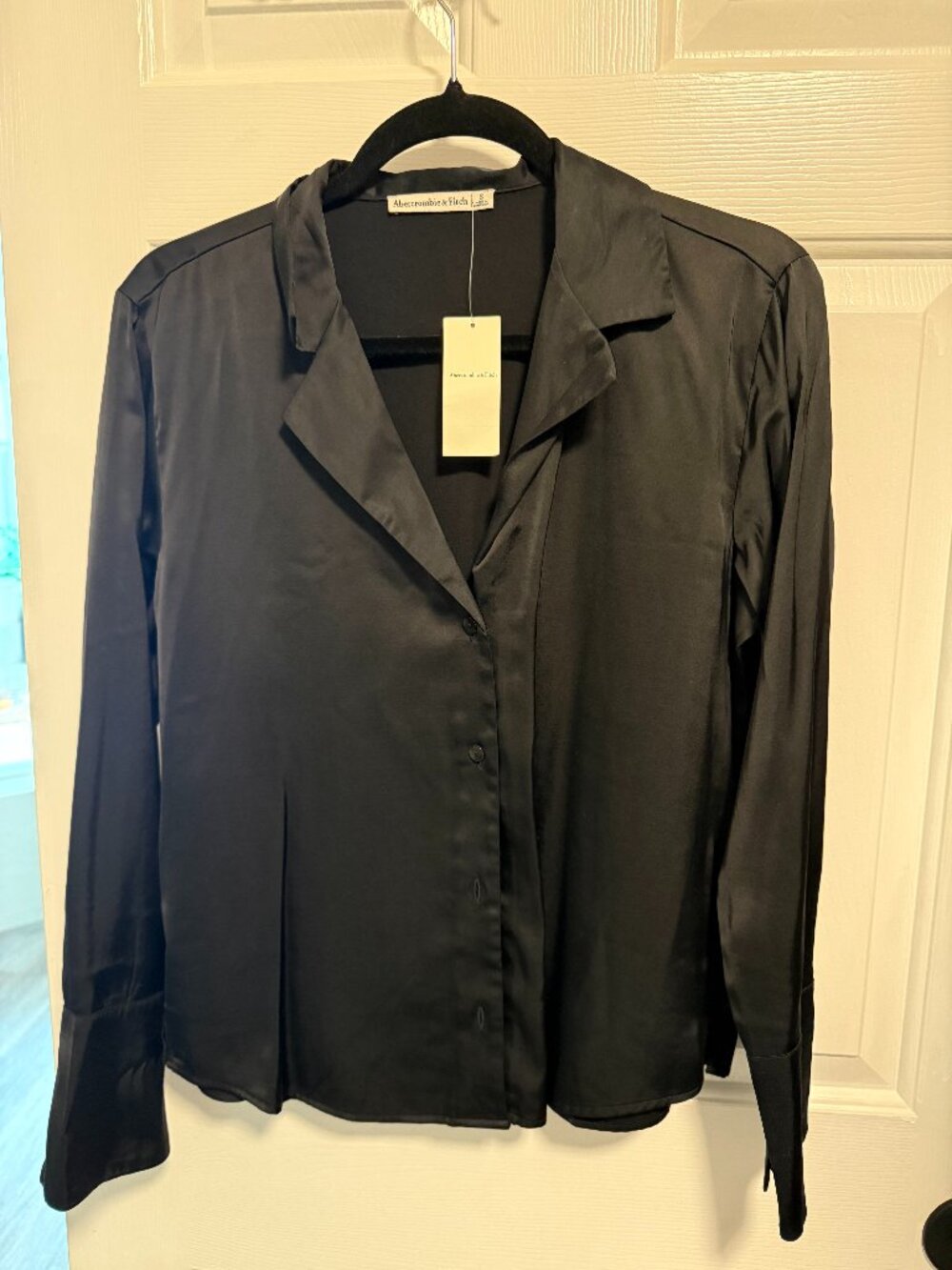 Matte Satin Black Button-Front Women's Top